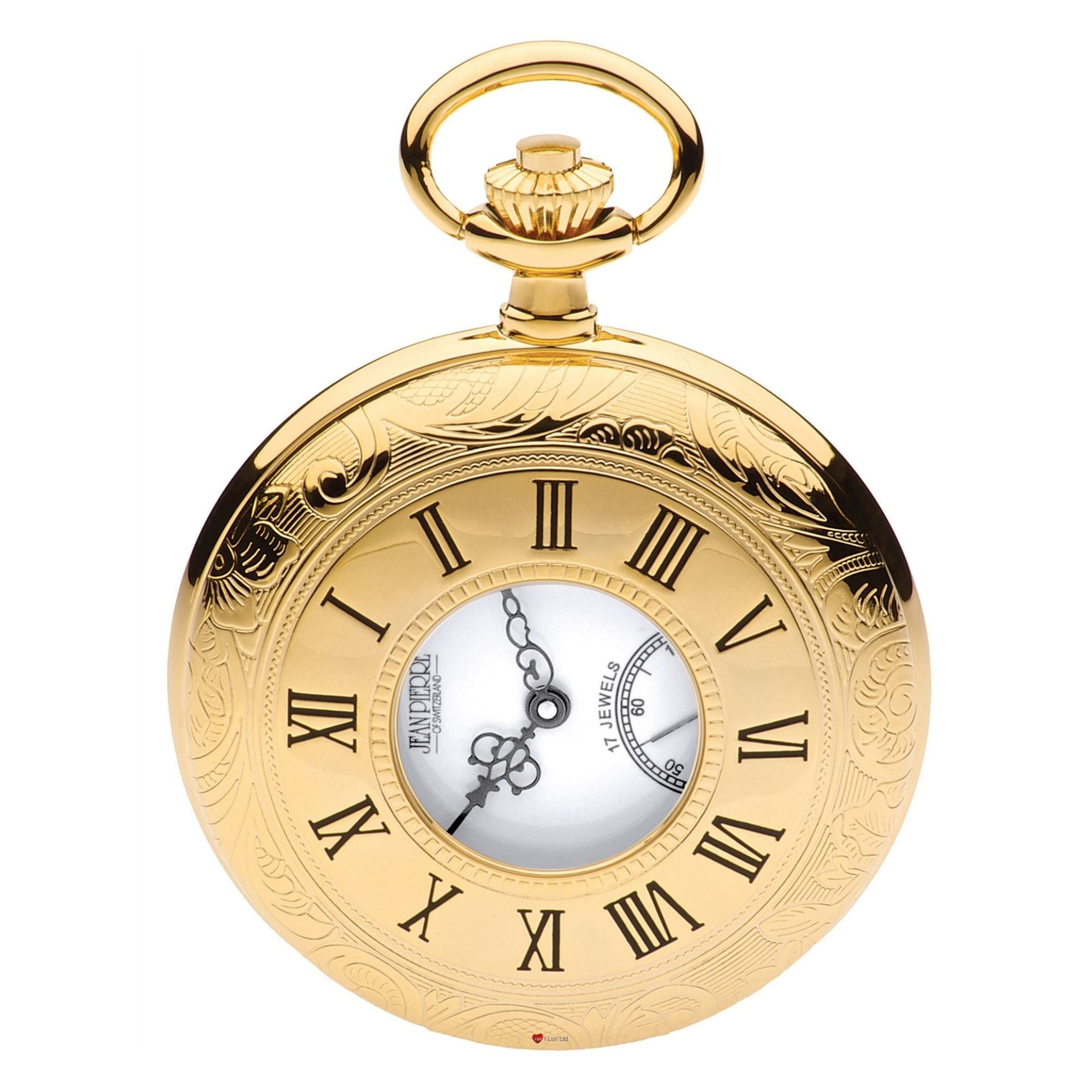 Ornate Half Hunter Gold Plated Pocket Watch 17 Jewel Movement