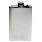 Stainless steel hip flask on a white background