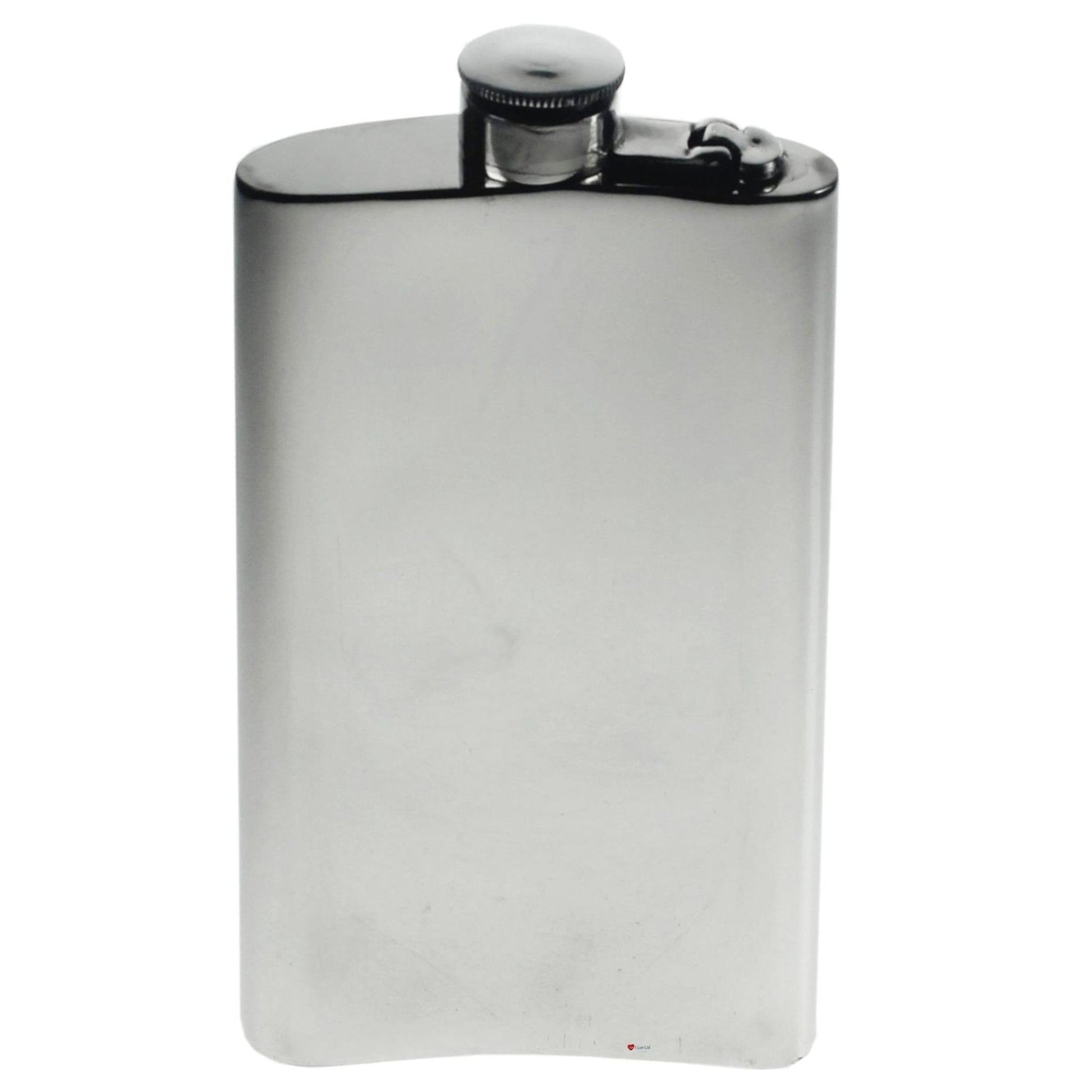 Stainless steel hip flask on a white background