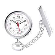 Nurses Pendant Fob Watch Round with Brooch Chain in Chrome Finish Case - Gift