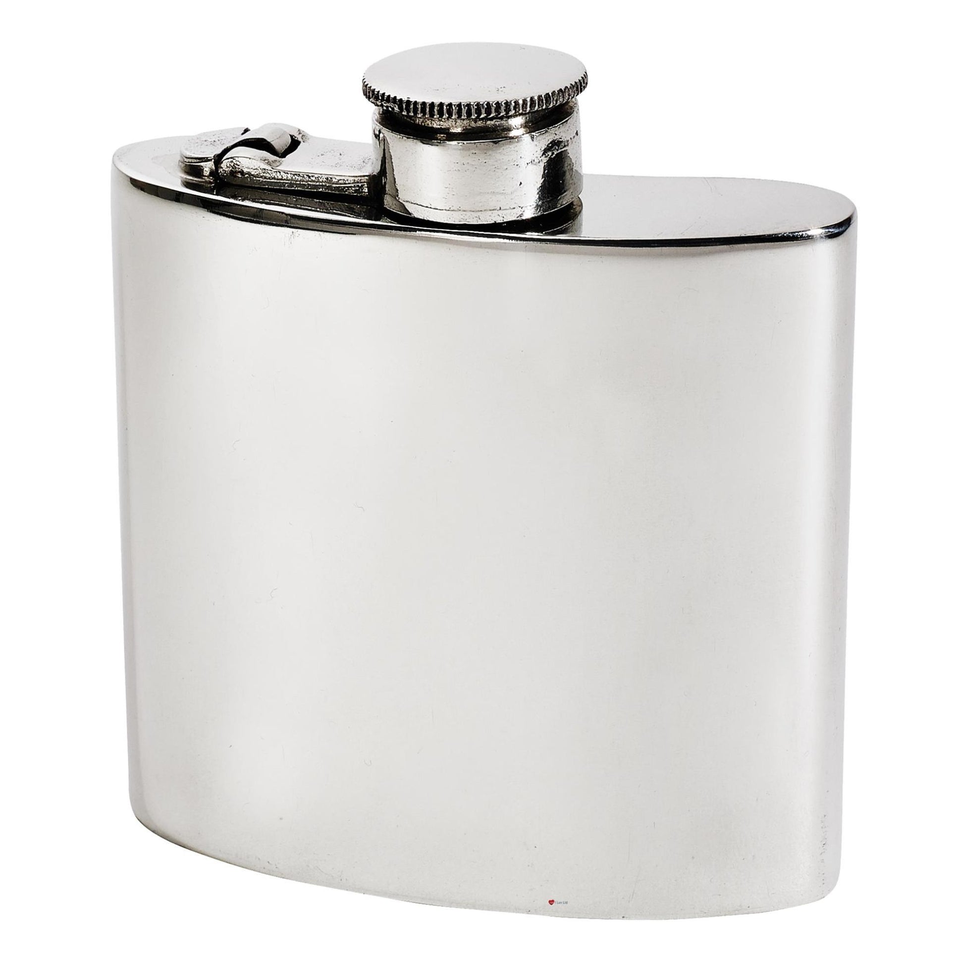 Silver hip flask on a white background