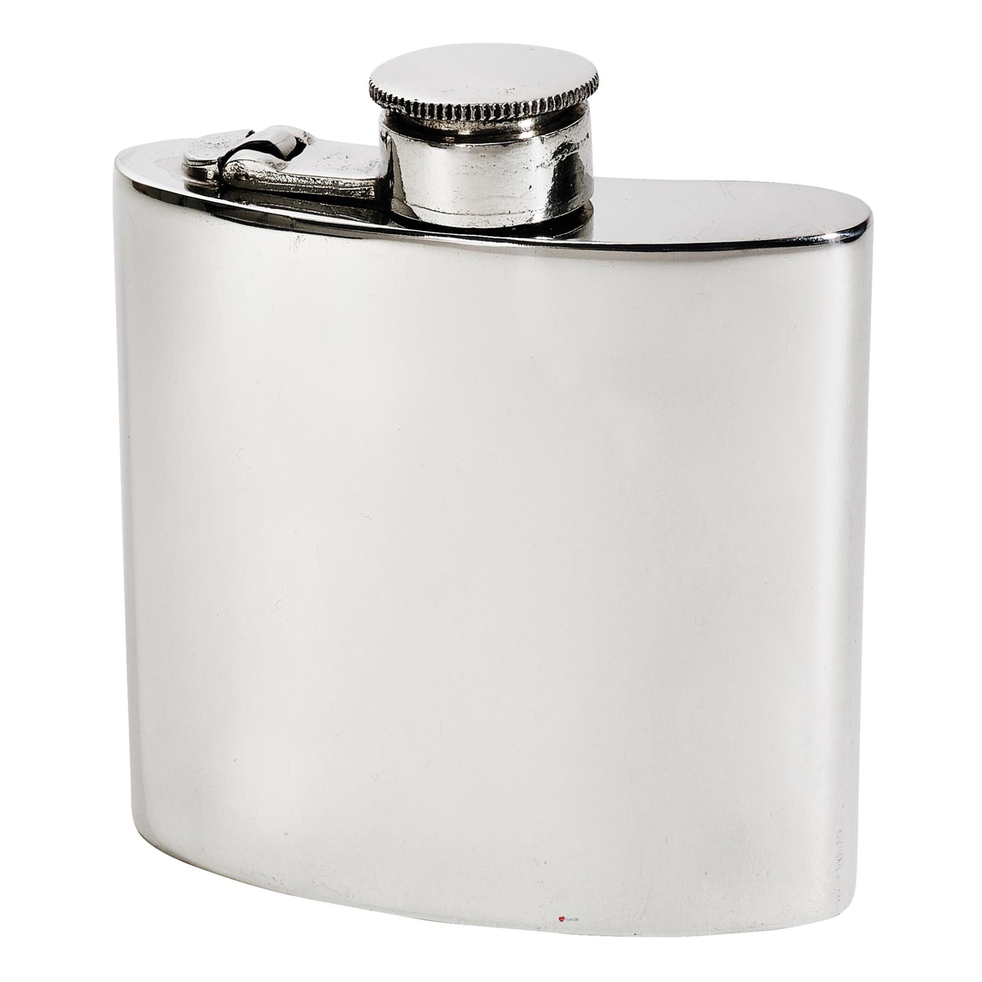 Silver hip flask on a white background