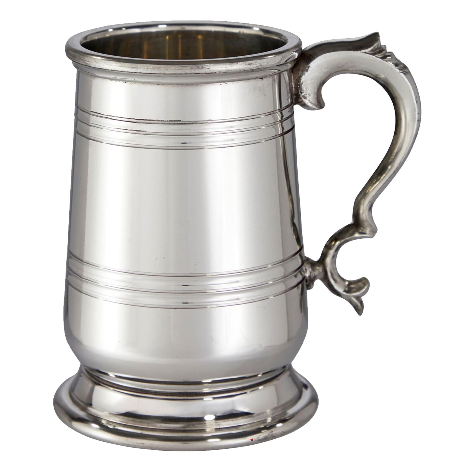 Silver tankard with a handle on a white background