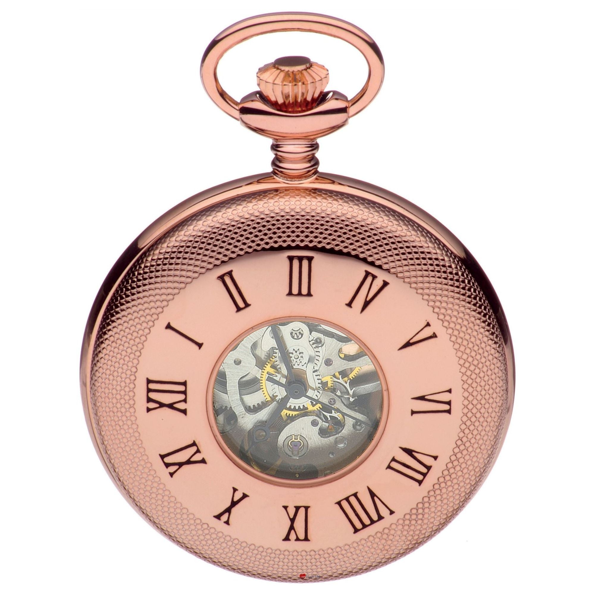 Skeleton Half Hunter Pocket Watch Rose Gold Plated 17 Jewel Mechanical