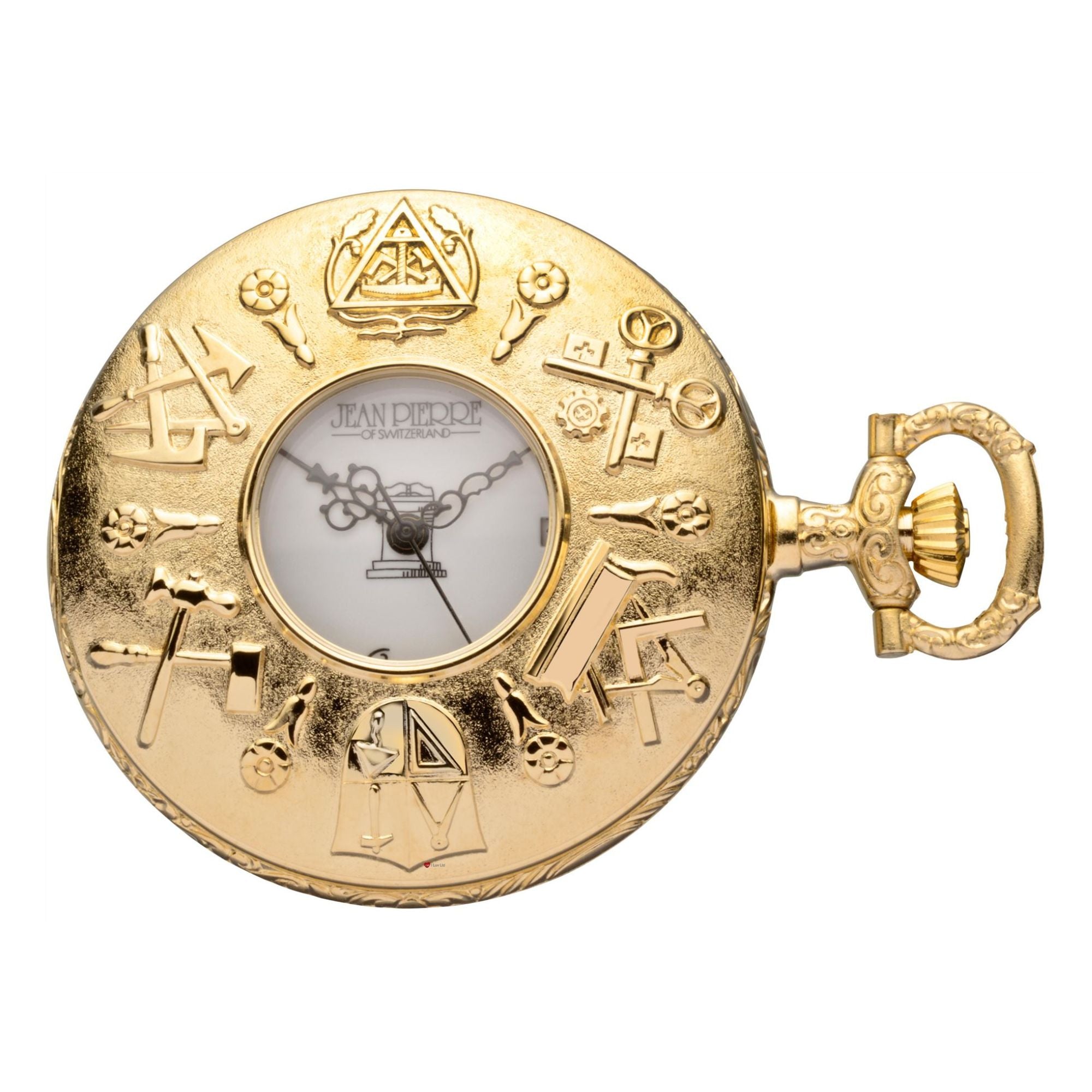 Masonic Half Hunter Pocket Watch Gold Plated Masonic Symbols Quartz