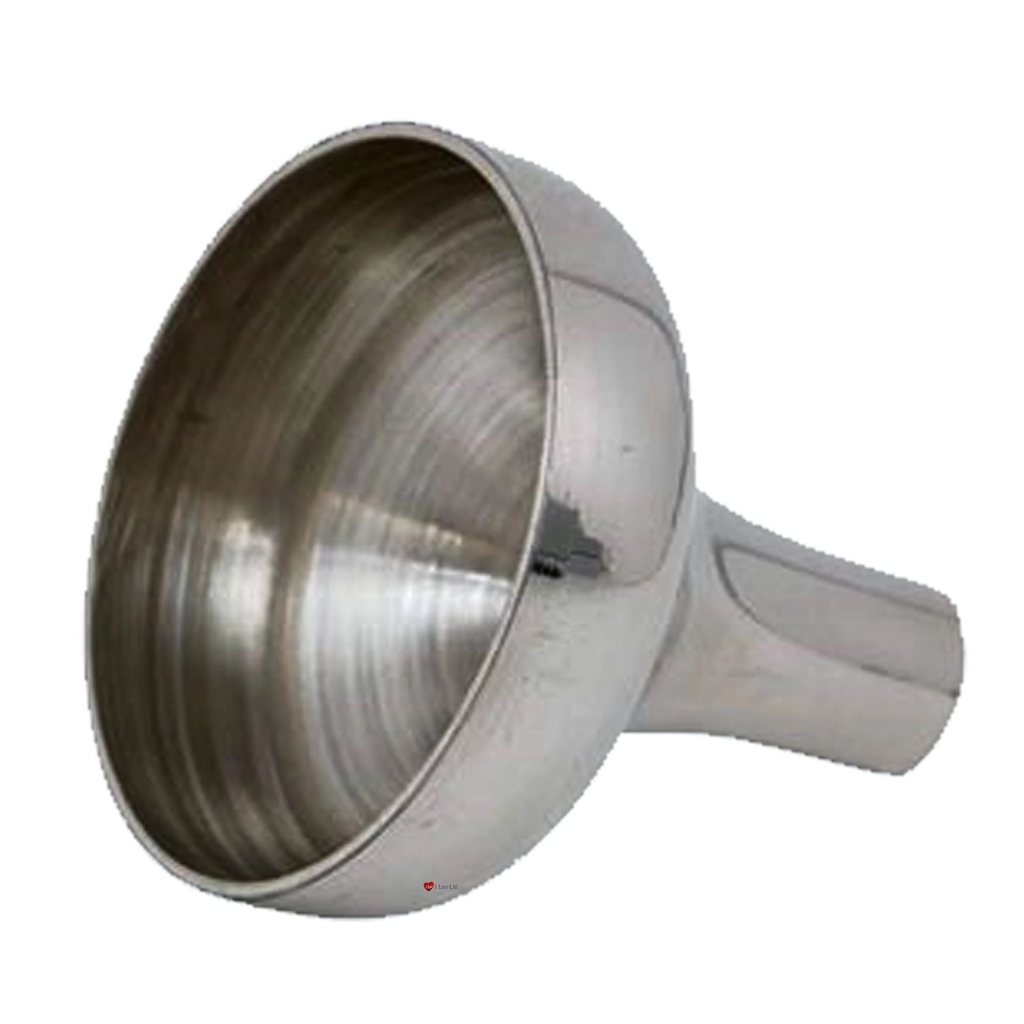 Stainless steel funnel on a white background