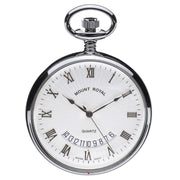 Pocket Watch Open Face Calendar Chrome Plated Quartz Movement Chain