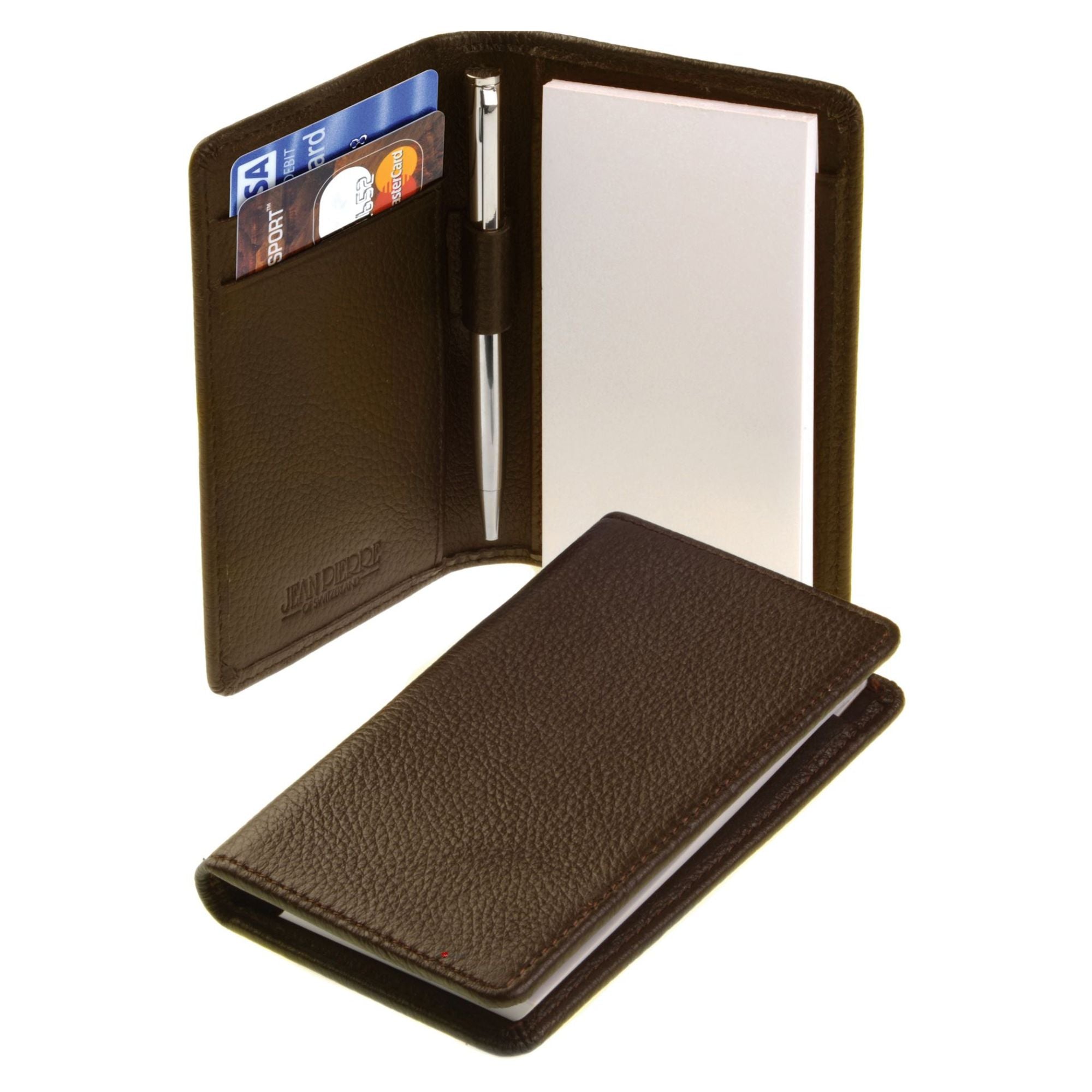 Brown Leather Notepad Holder Card Wallet Pen and Pad