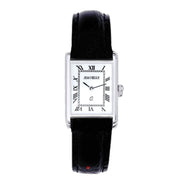 Watch with black strap and white face on a white background