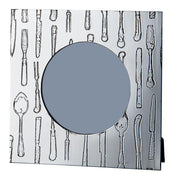 Decorative card with cutlery pattern and round blue area