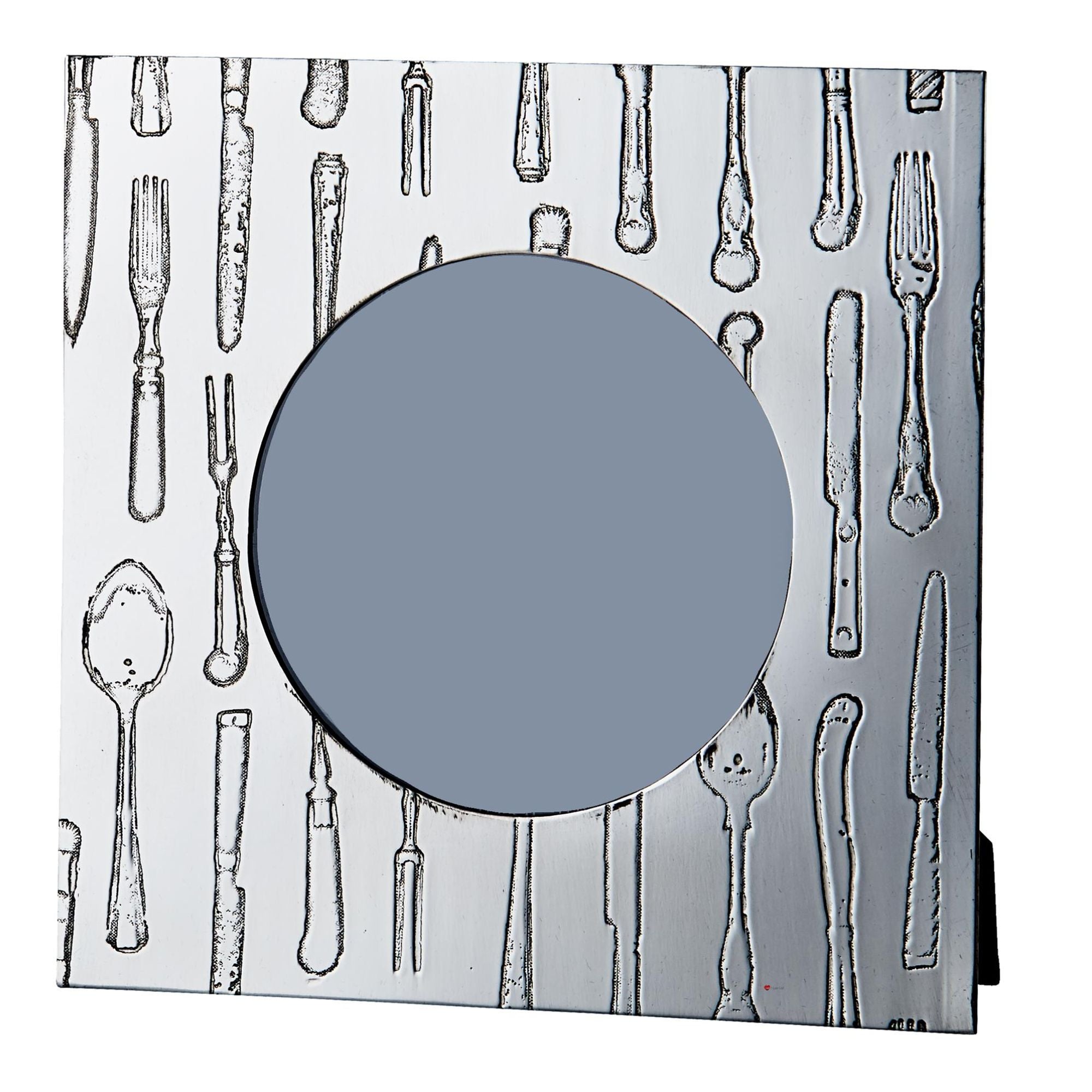 Decorative card with cutlery pattern and round blue area