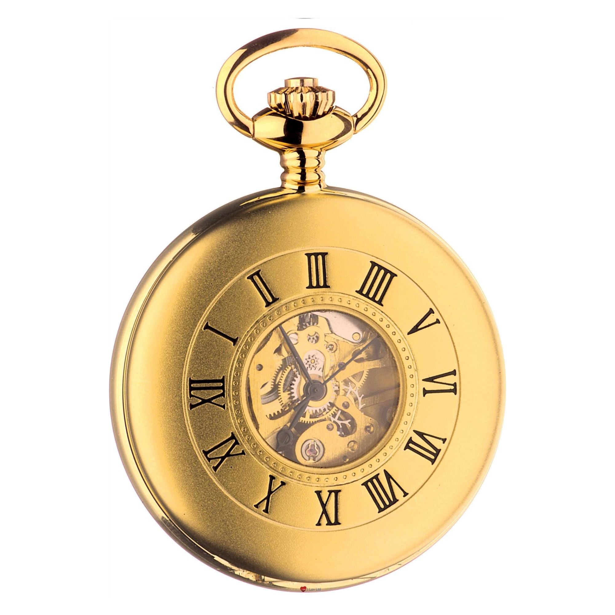 Skeleton Half Hunter Pocket Watch Gold Plated Plain Back 17 Jewel Movement