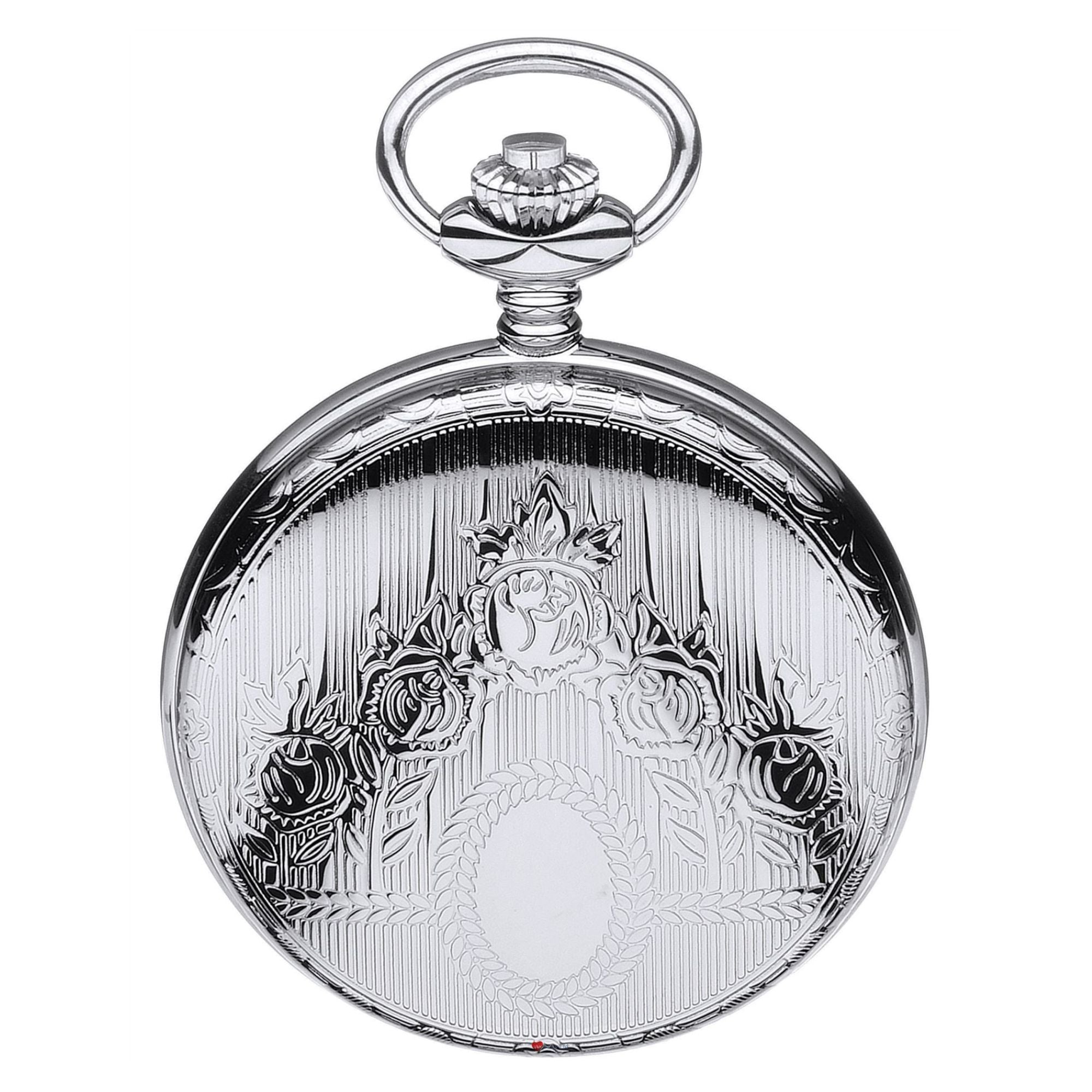 Ornate Hunter Pocket Watch Chrome Roman Numerals Date Quartz Movement
