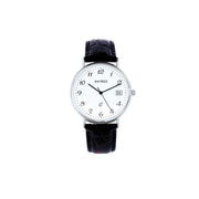 Sterling Silver Gents Wristwatch Standard Numerals Date Black Leather Strap