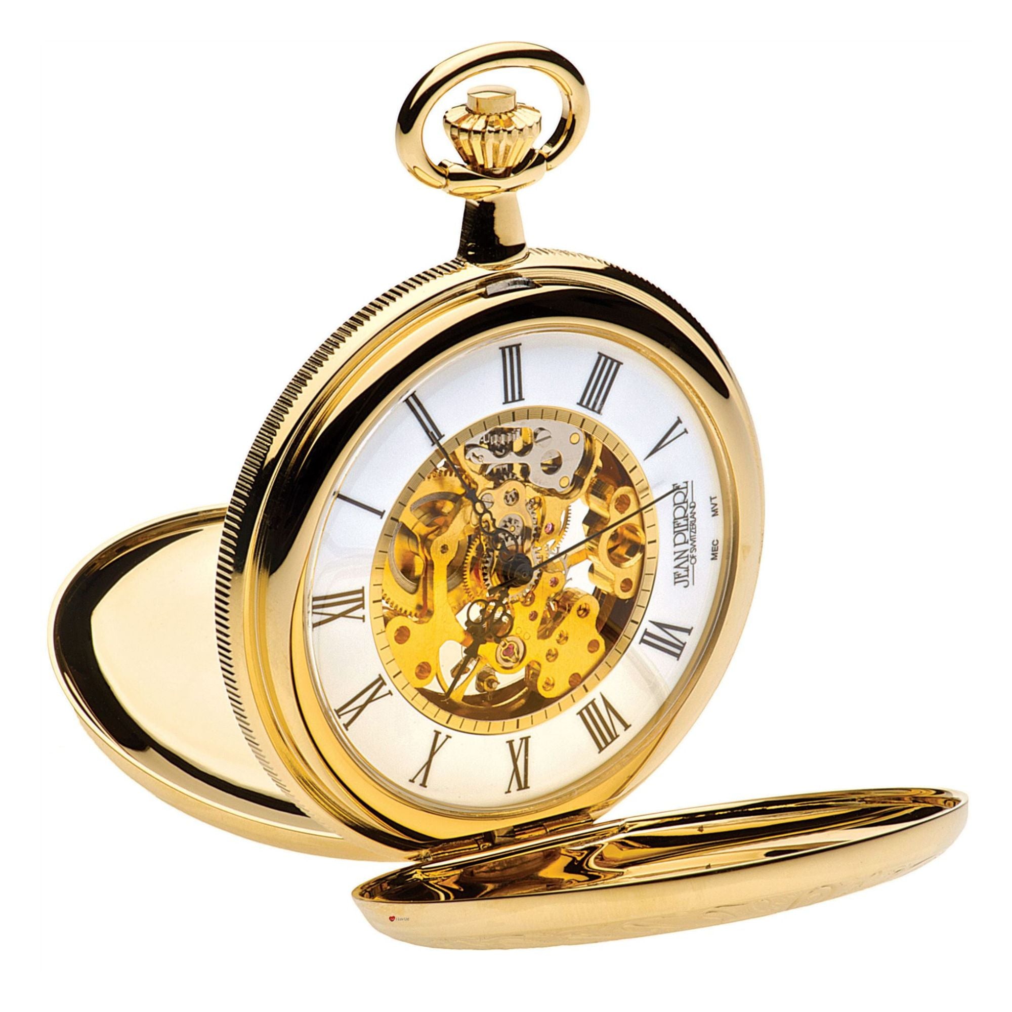 Ornate Hunter Skeleton Pocket Watch 17 Jewelled Mechanical Gold Plated