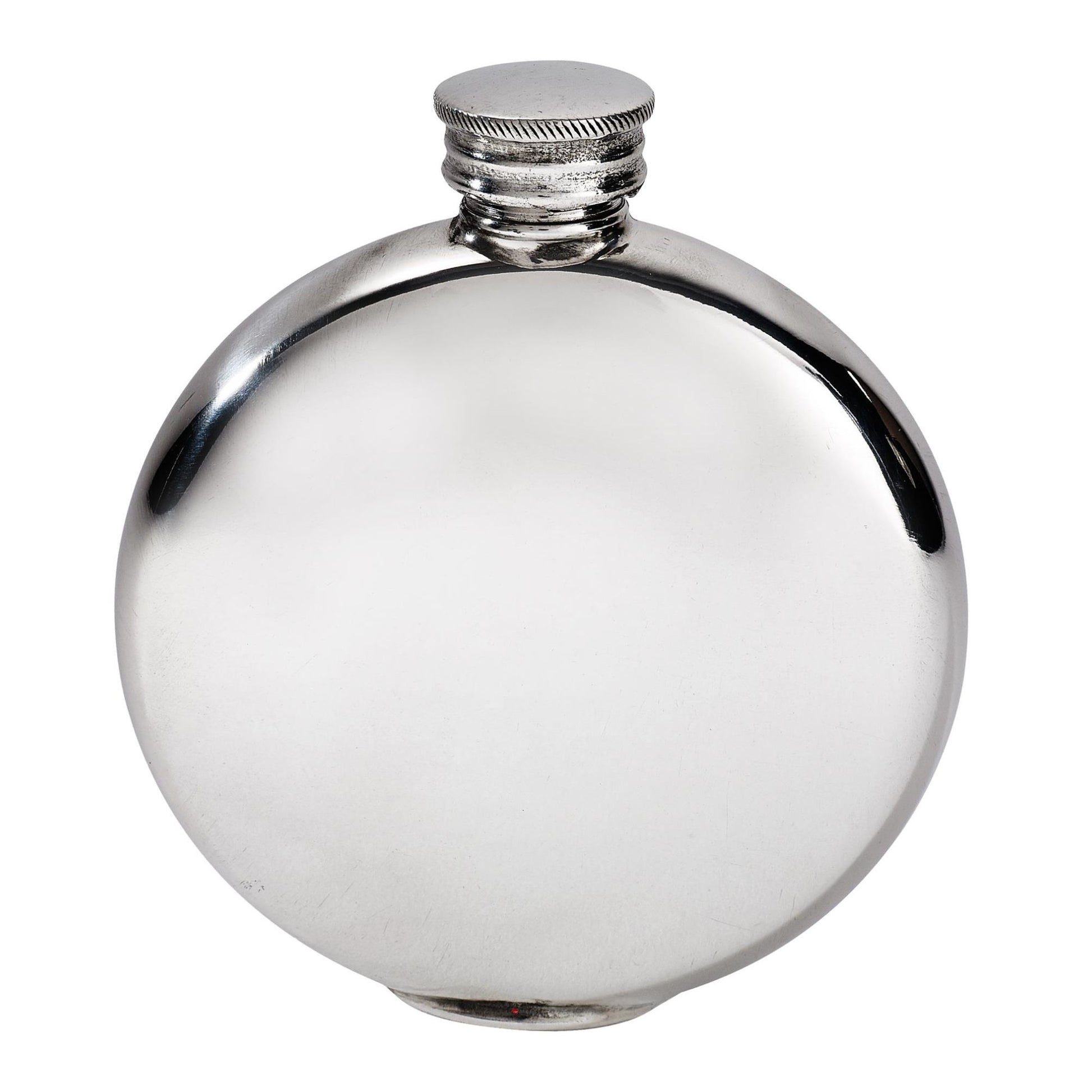 Silver round flask on a white background