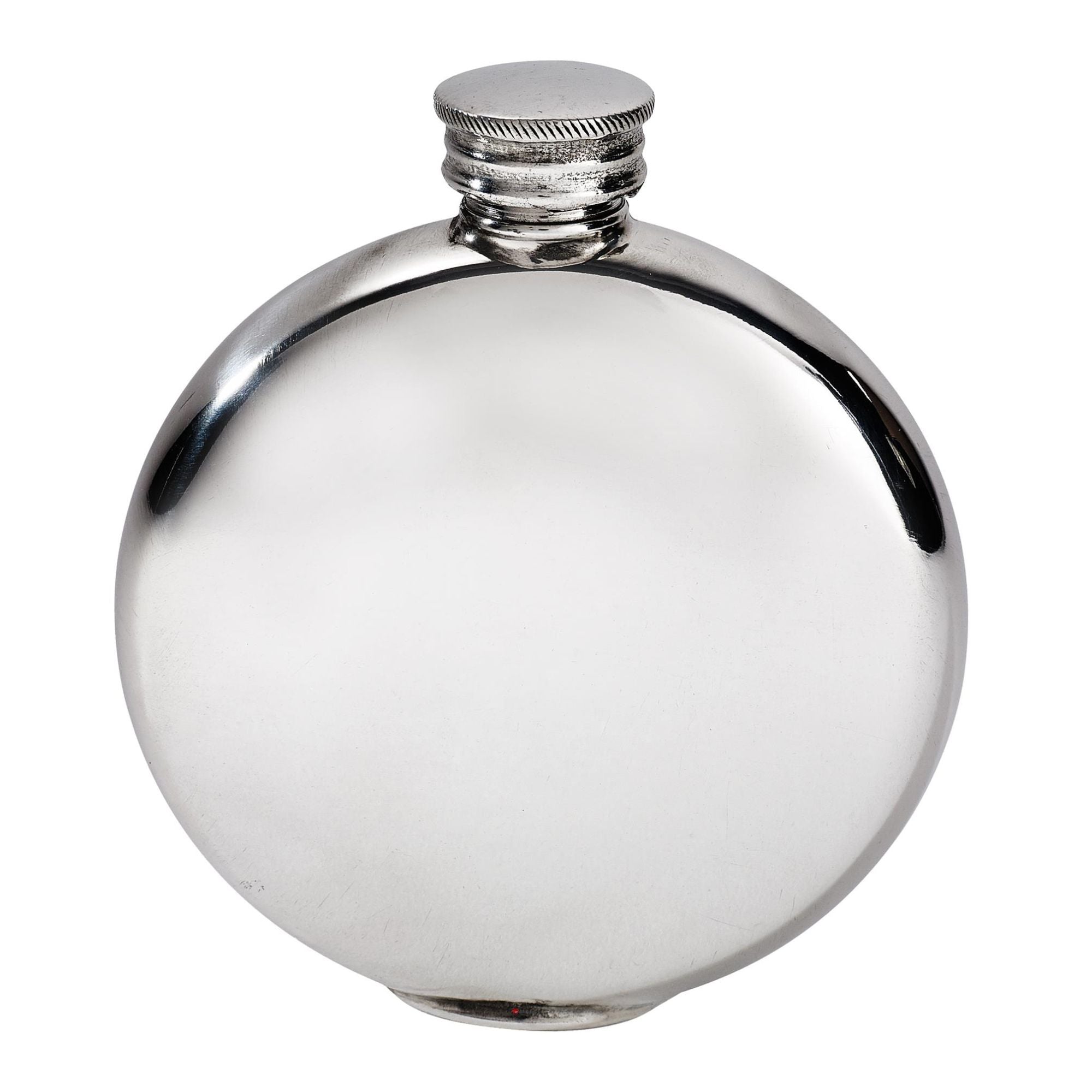 Silver round flask on a white background