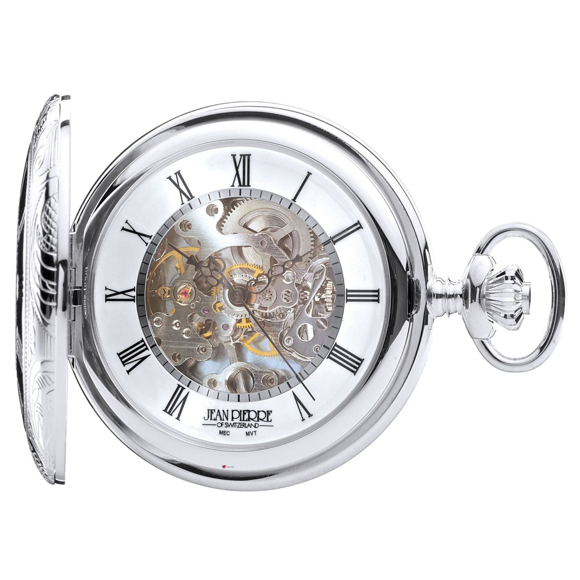 Half Hunter Pocket Watch Sterling Silver Skeleton 17 Jewel Mechanical Movement