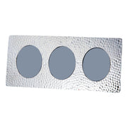 Decorative wall panel with three circular cutouts on a textured white background