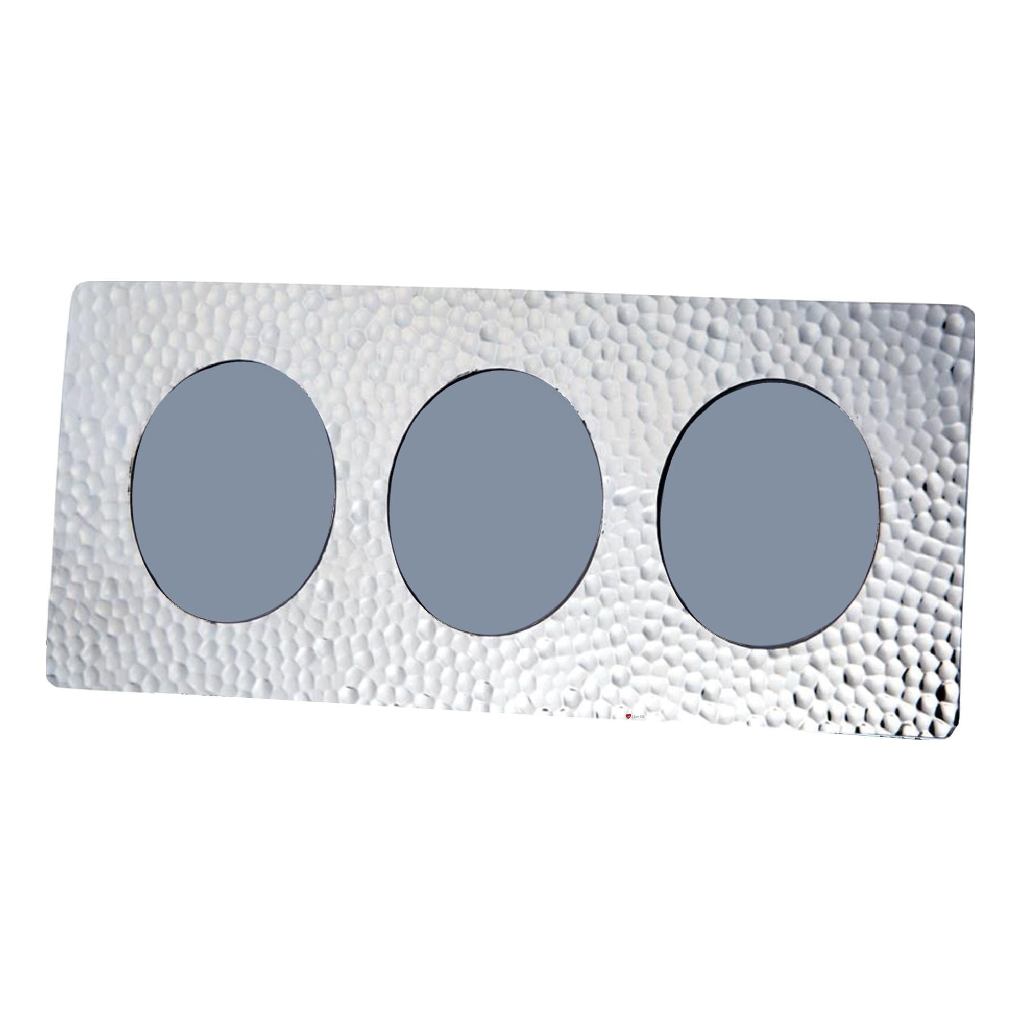 Decorative wall panel with three circular cutouts on a textured white background