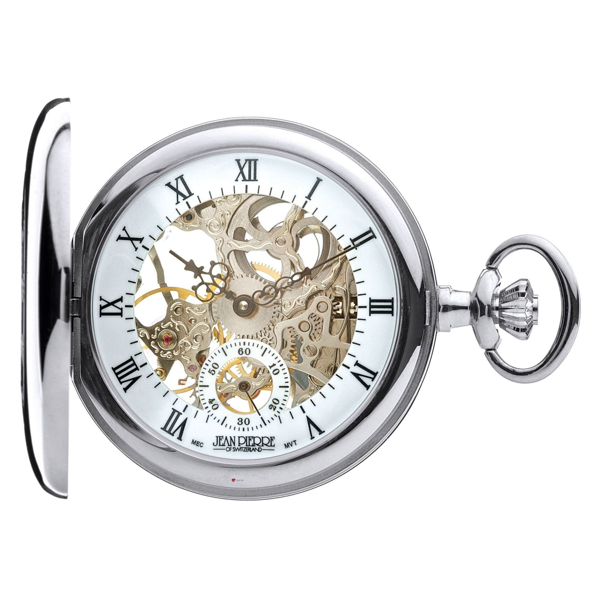 Skeleton Pocket Watch Half Hunter 17 Jewelled Mechanical Chromed