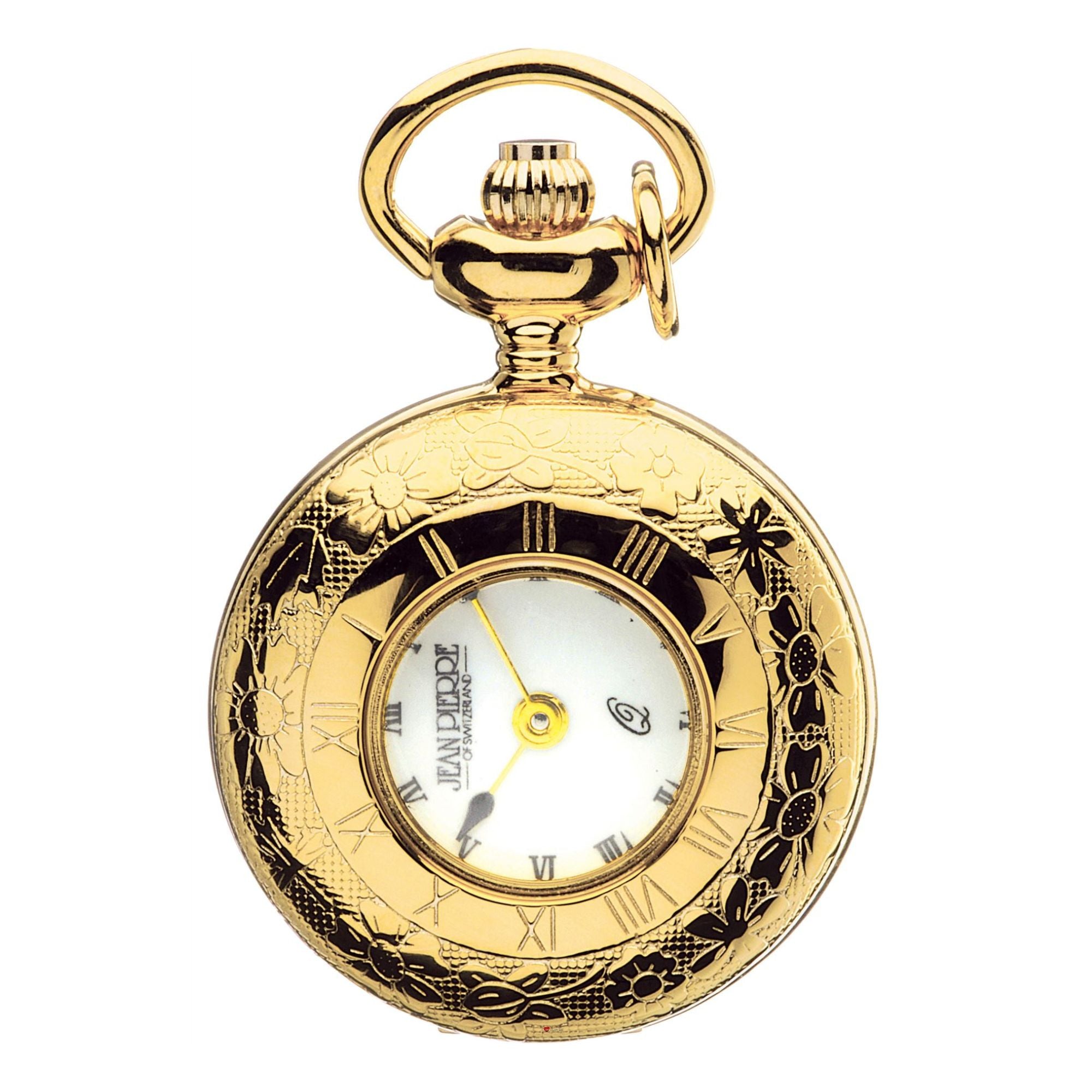 Classic Pendant Fob Watch Half Hunter Gold Plated Roman Numerals Quartz