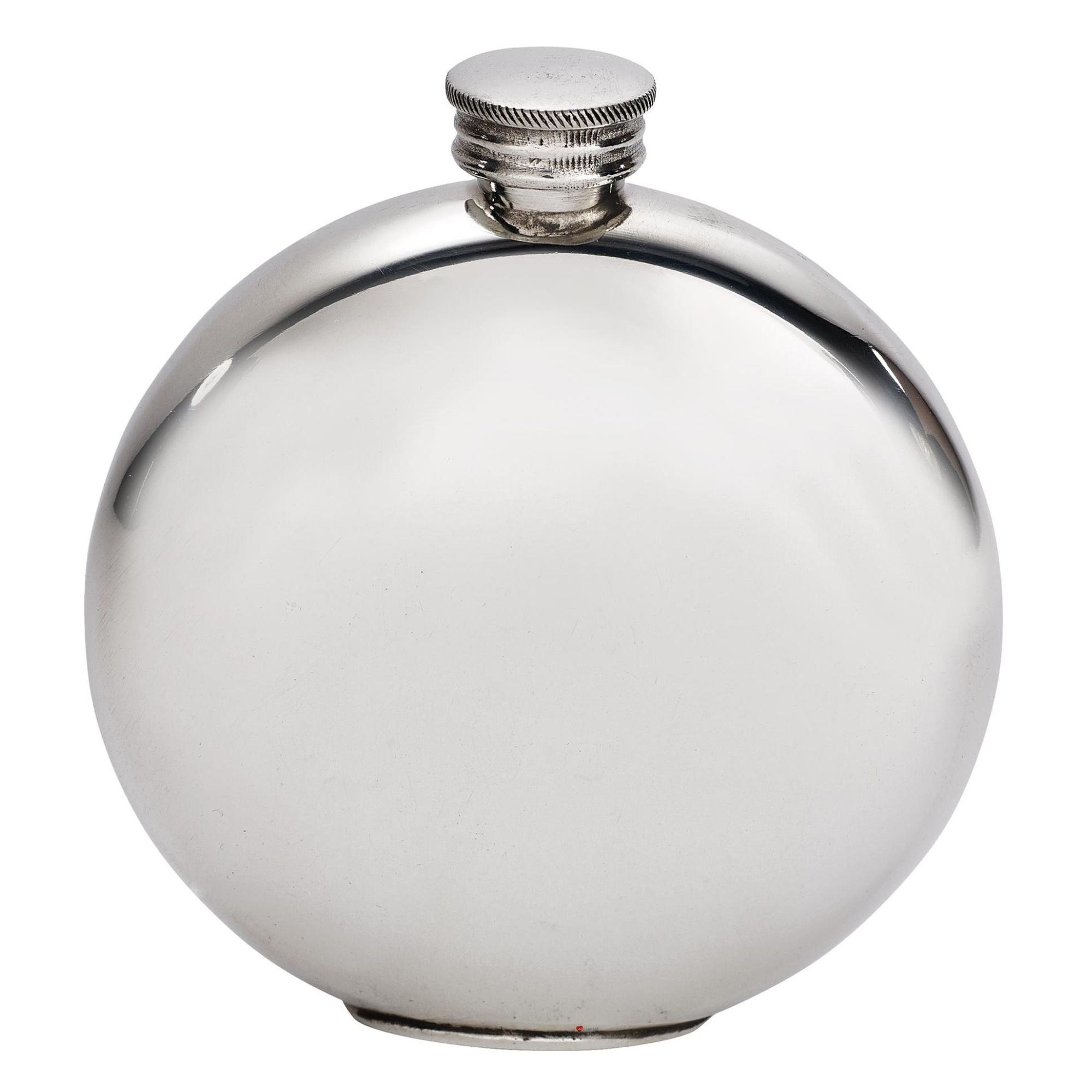 Silver round flask on a white background