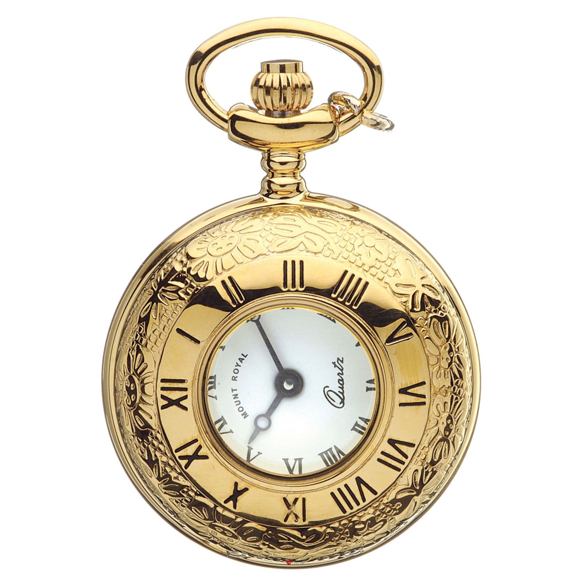 Classic Pendant Fob Watch Half Hunter Ornate Gold Finish Roman Numerals