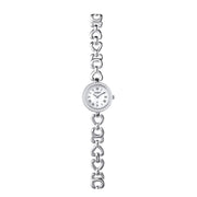Silver watch with chain strap on a white background