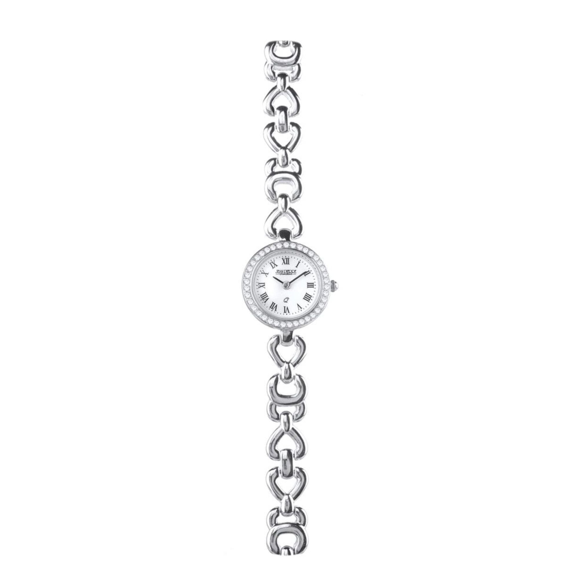 Silver watch with chain strap on a white background