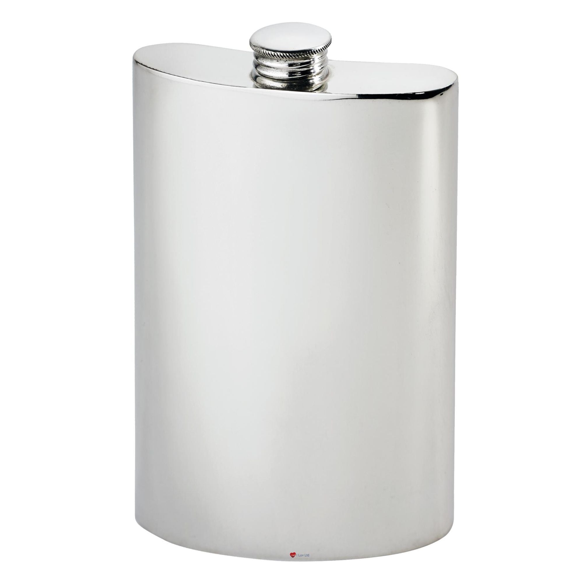 Silver hip flask on a white background