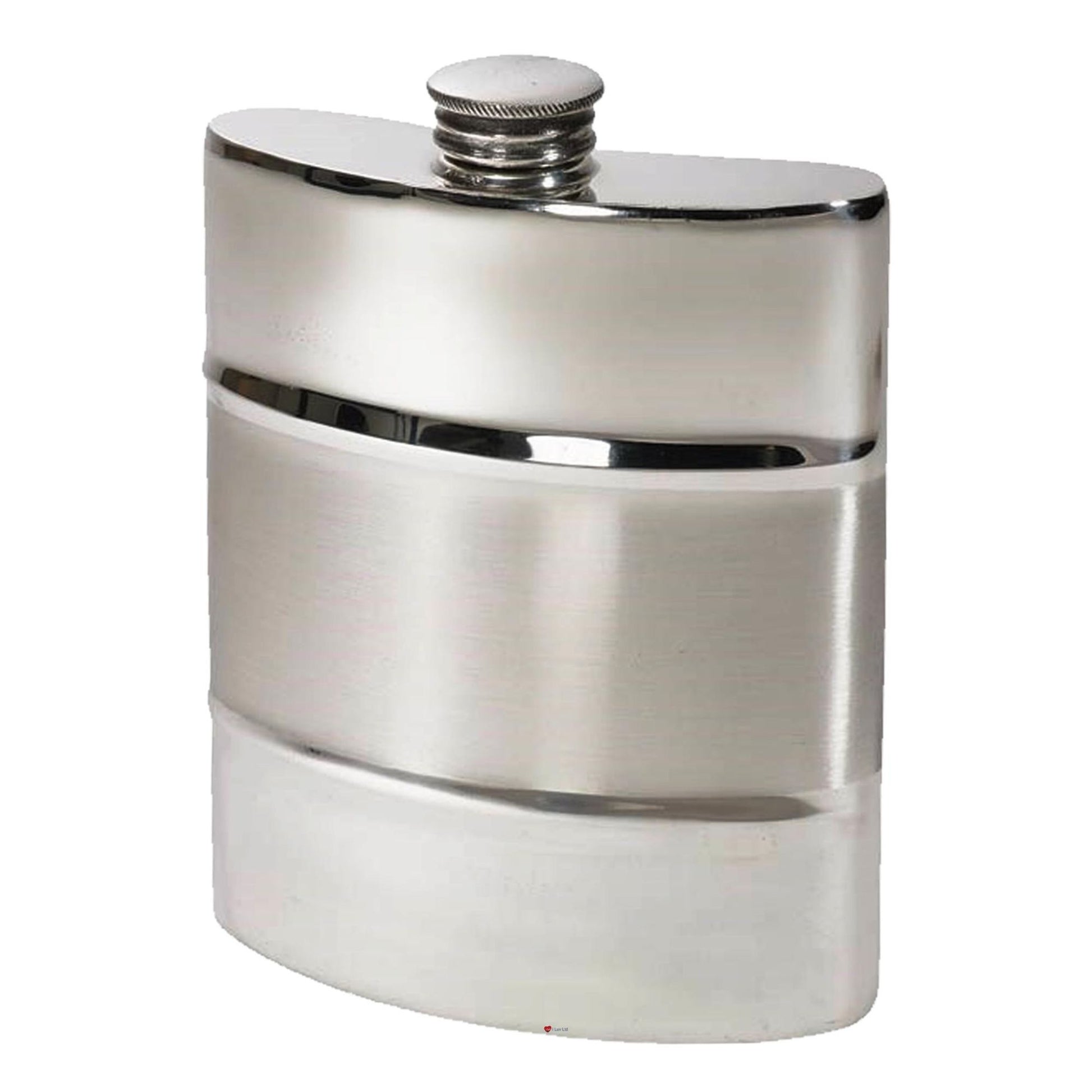 Silver hip flask on a white background