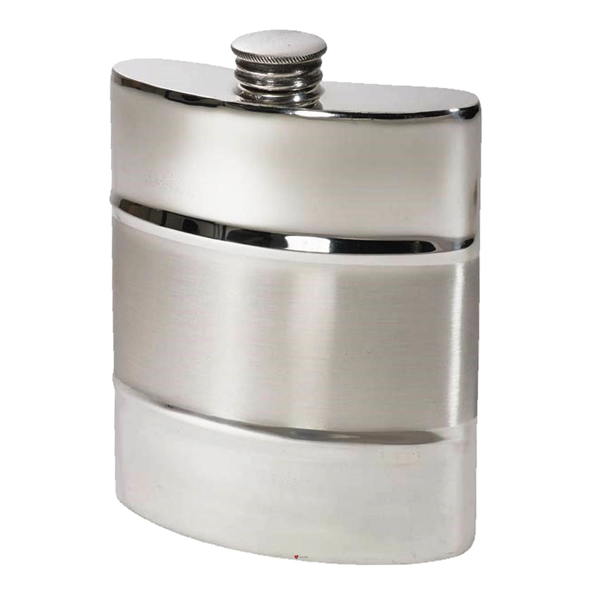 Silver hip flask on a white background