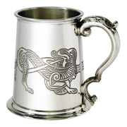 1 Pint Pewter Tankard With Celtic Lion Design Scroll Handle