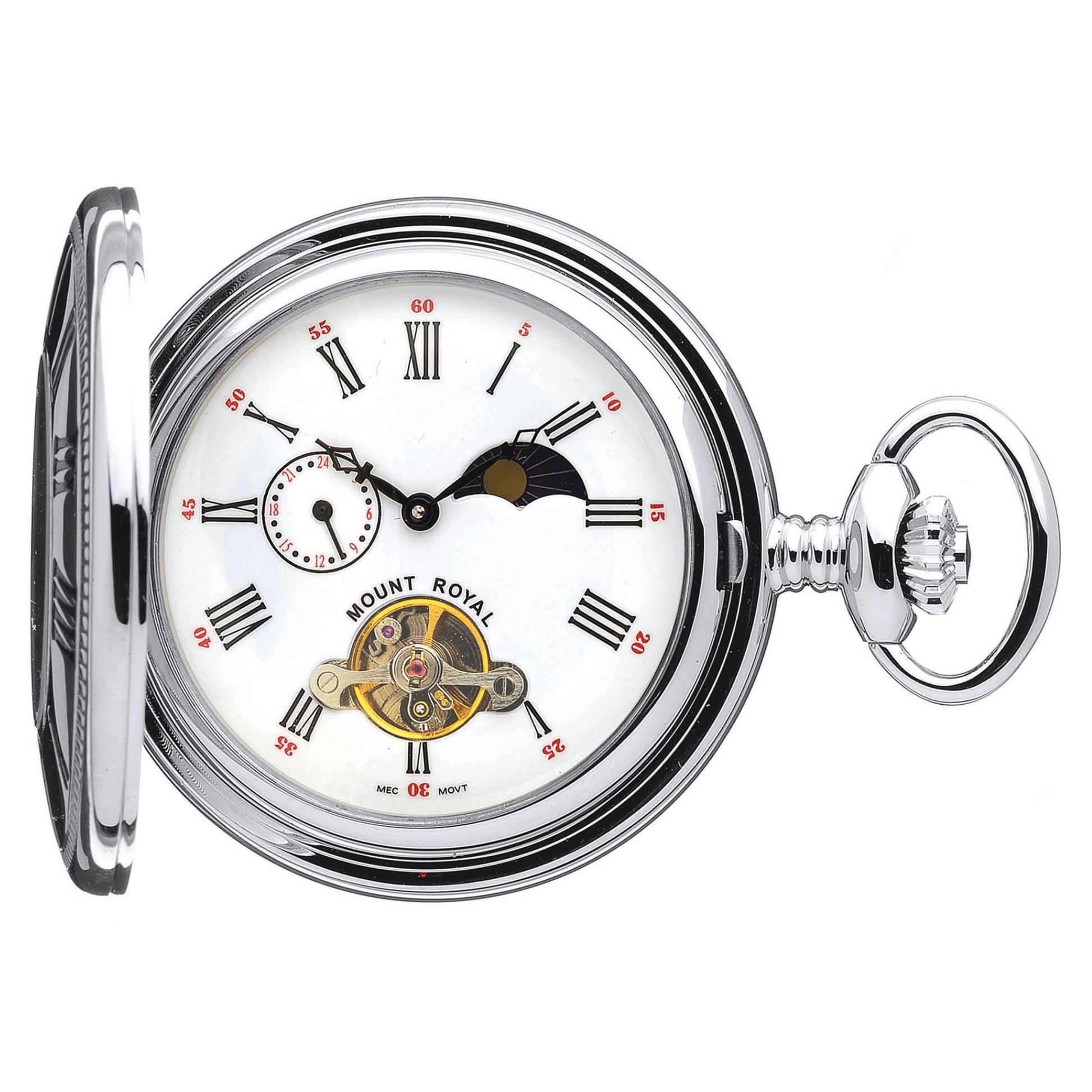 Pocket watch with visible brand name on a white background