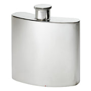 Stainless steel hip flask on a white background