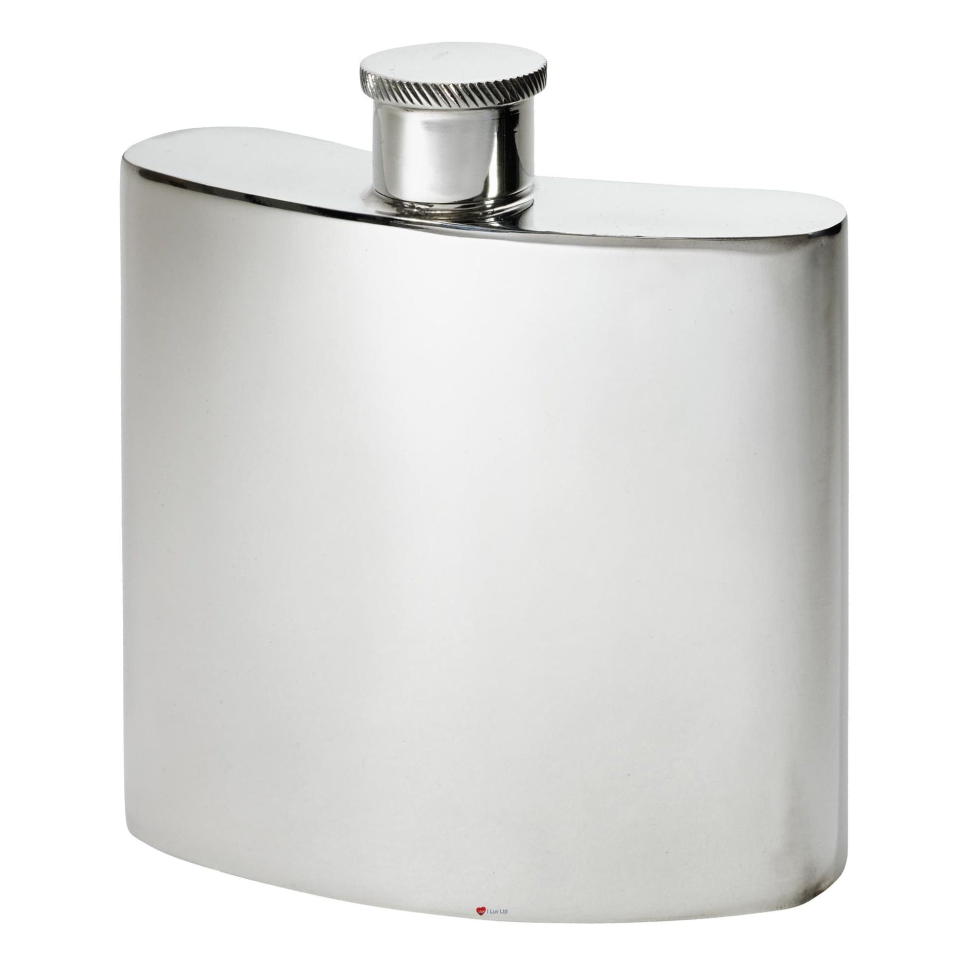 Stainless steel hip flask on a white background