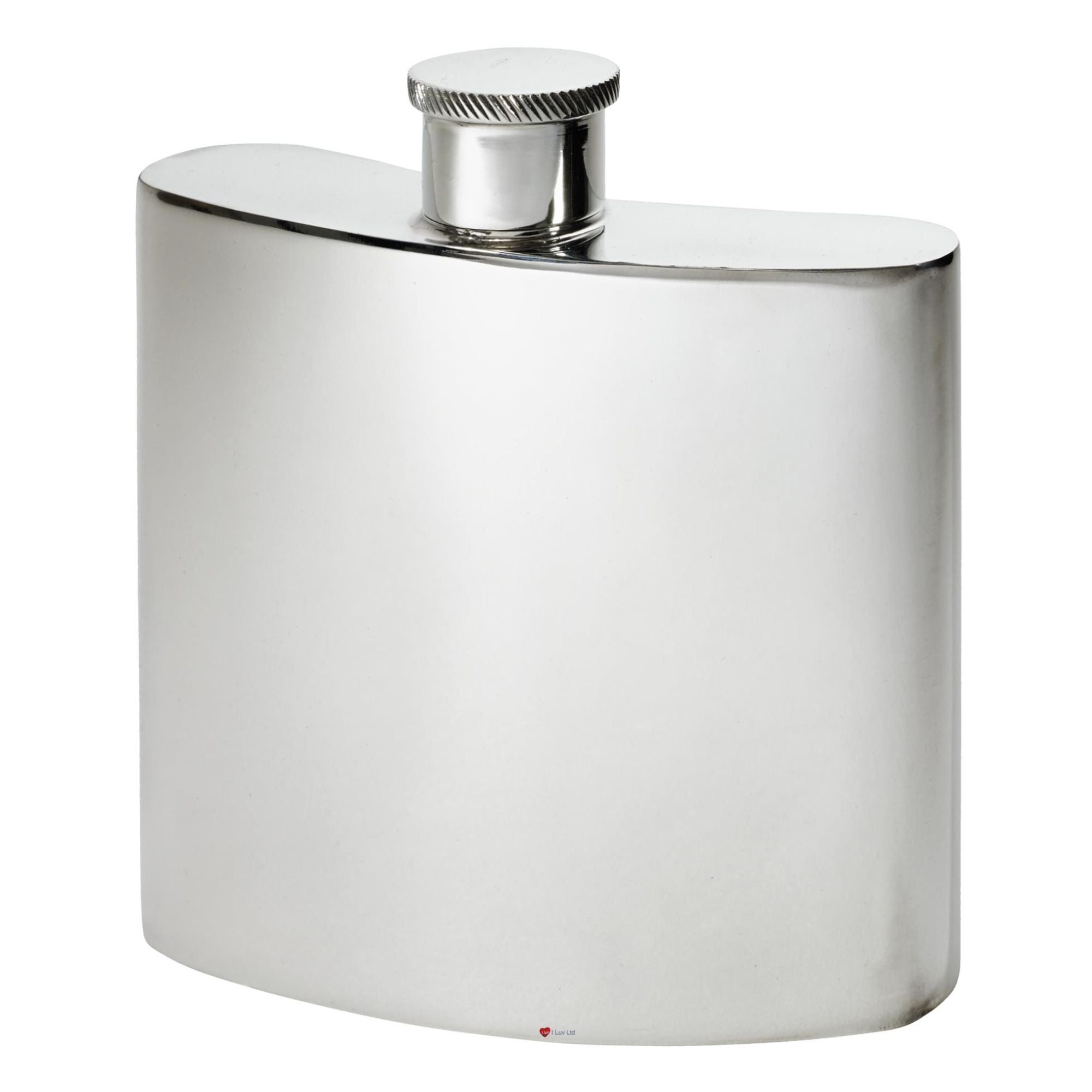 Stainless steel hip flask on a white background