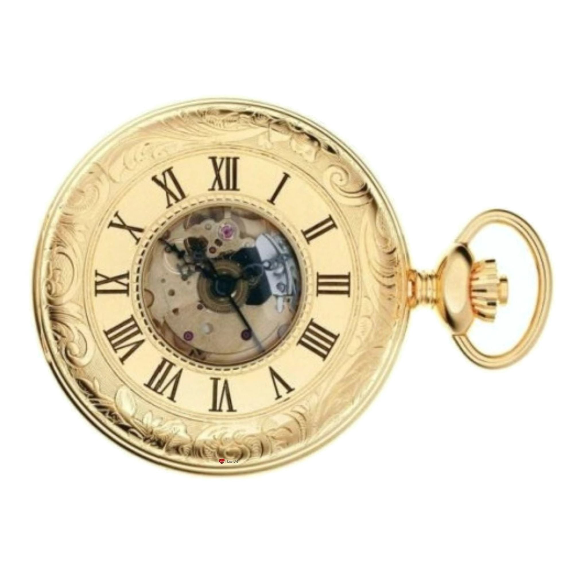 Ornate Half Hunter Pocket Watch Gold Plated 17 Jewel Movement