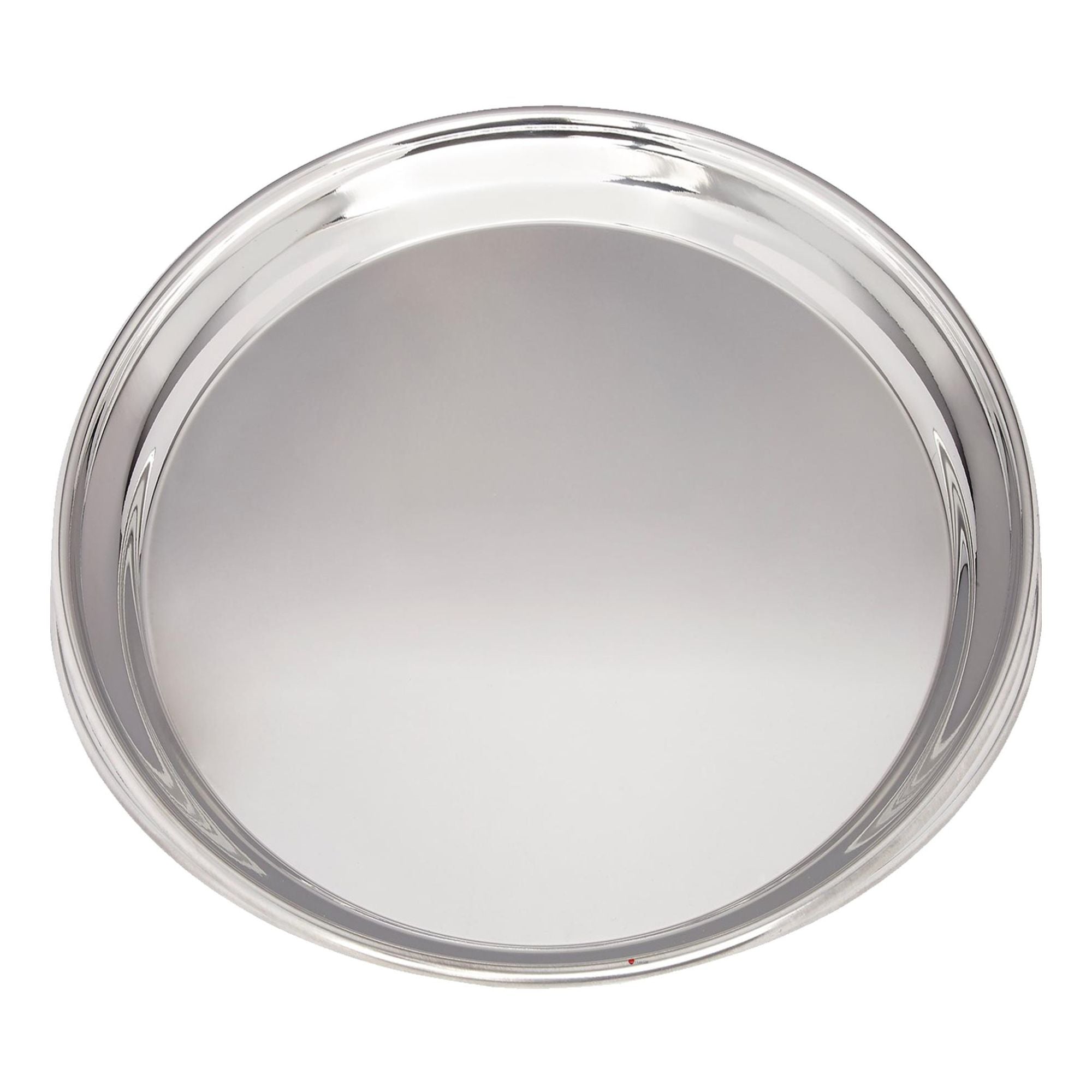 Round silver tray on a white background