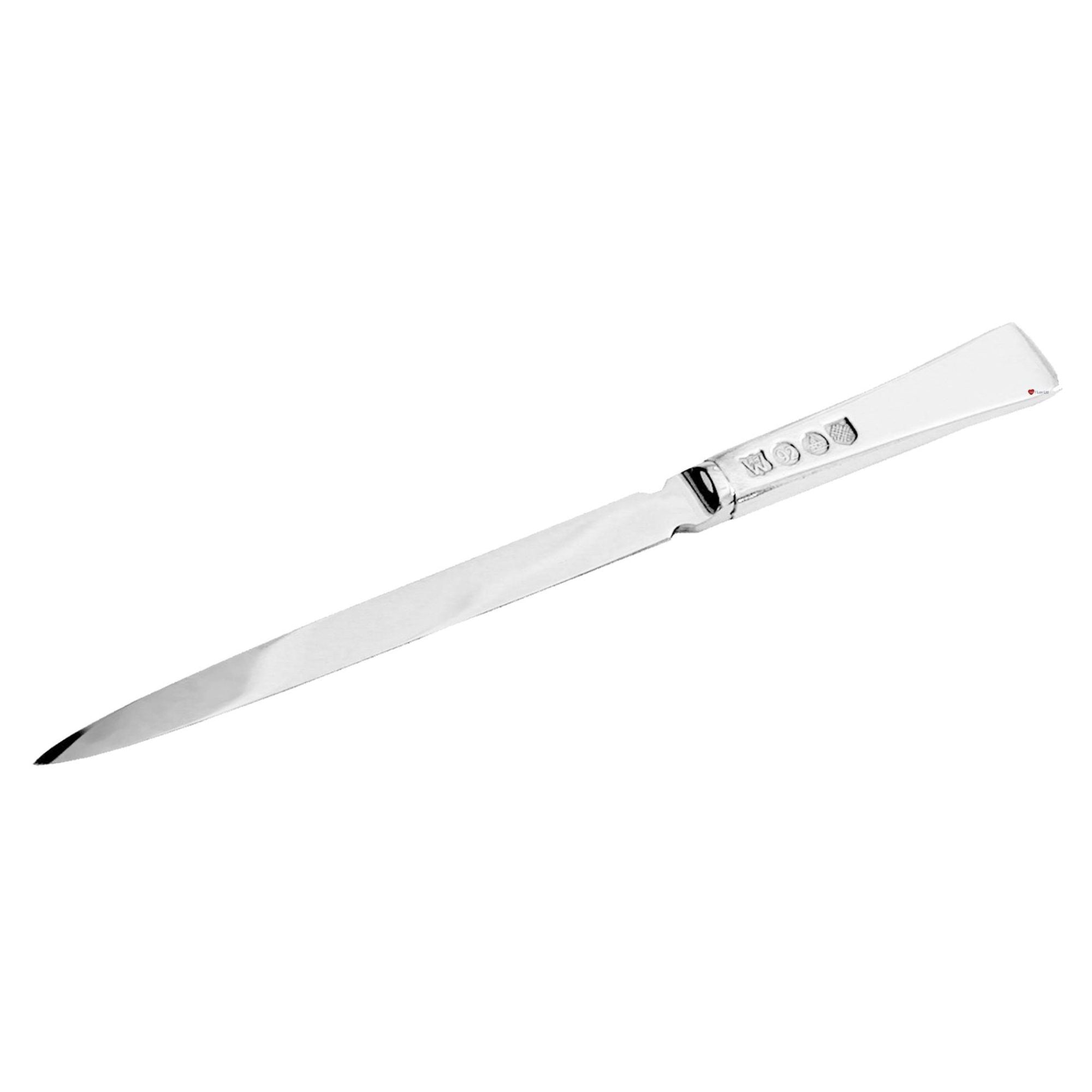 Silver letter opener on a white background