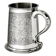 1 Pint Pewter Tankard with Celtic Spirals Design Swan Handle