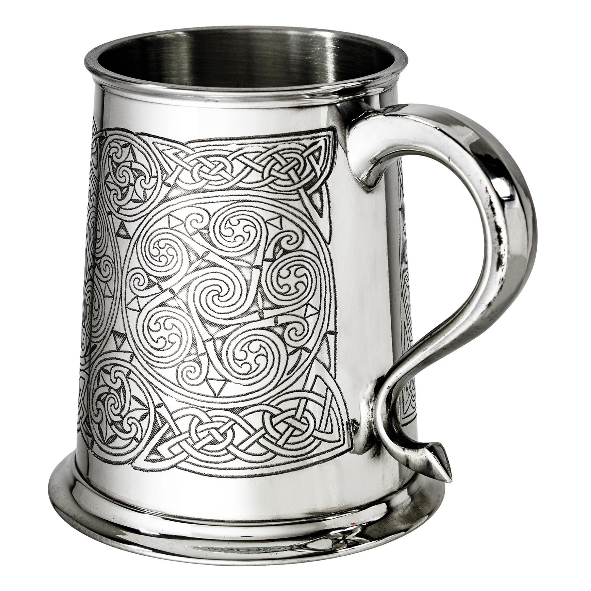 1 Pint Pewter Tankard with Celtic Spirals Design Swan Handle