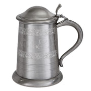 Tankard 1 Pint Medieval Hunting Animal Scene Lidded Antique Pewter Swan Handle
