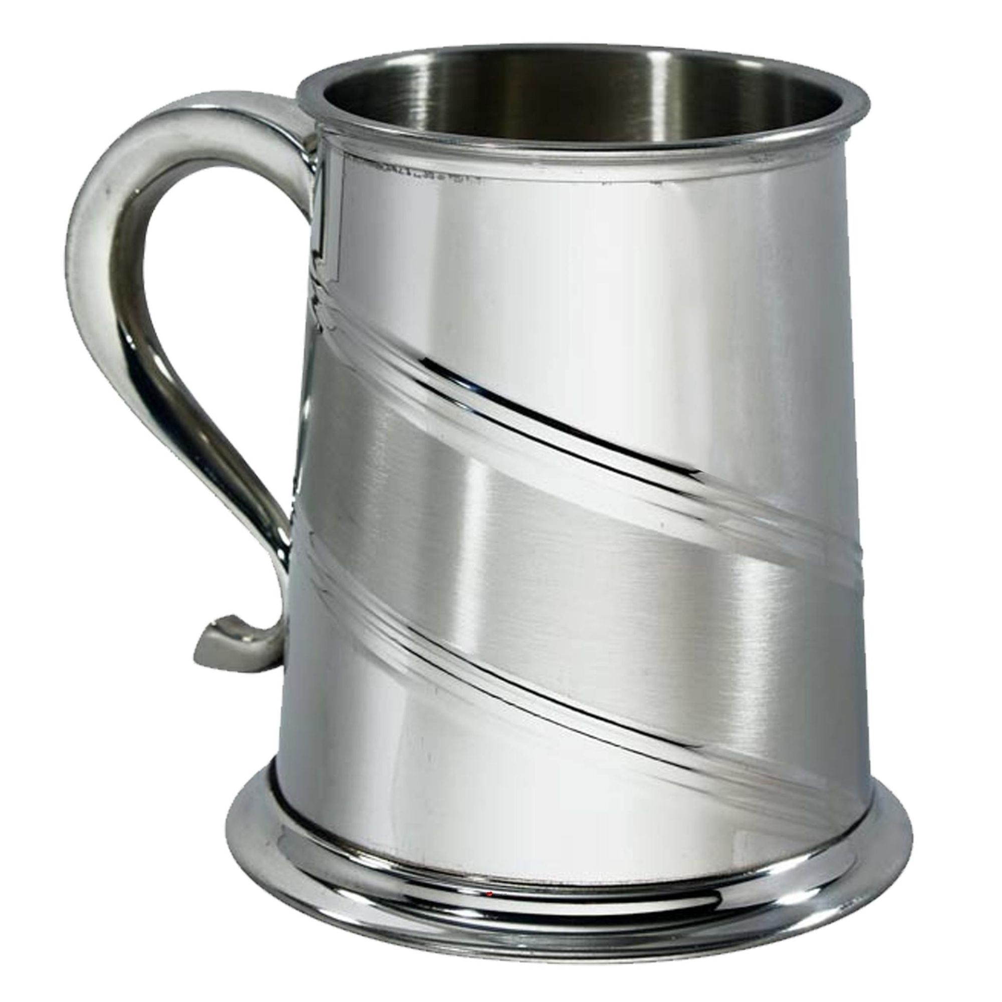 Pewter Tankard 1 Pint Lined Diagonal Satin Swan Handle Perfect for Engraving