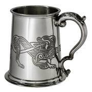 1 Pint Pewter Tankard With Celtic Lion Design Scroll Handle