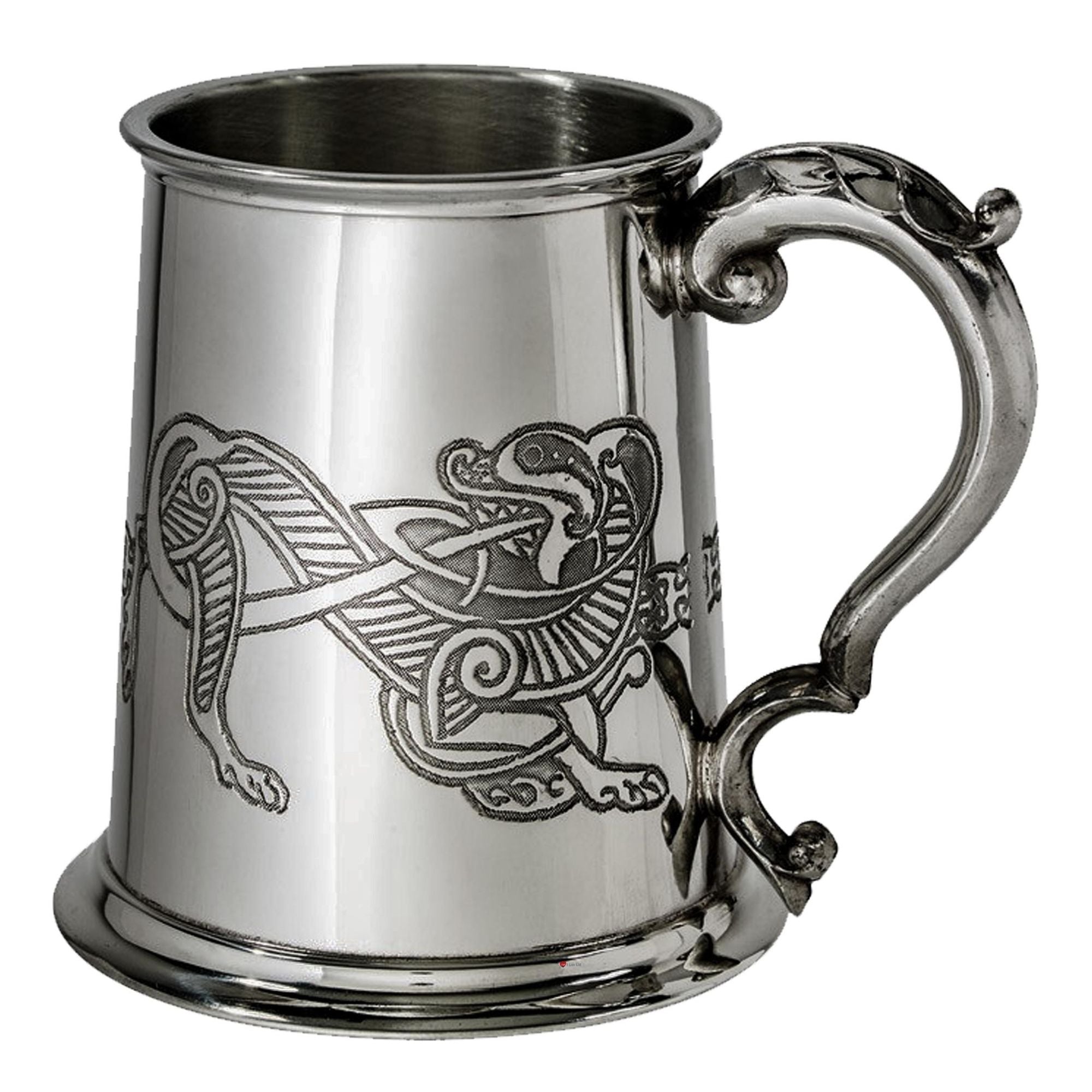 1 Pint Pewter Tankard With Celtic Lion Design Scroll Handle