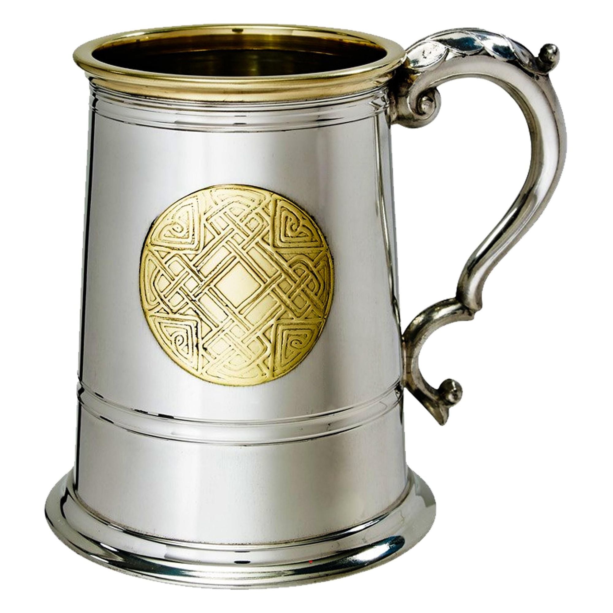 Pewter Tankard 1 Pint Celtic Gold Brass Georgian Handle Perfect for Engraving