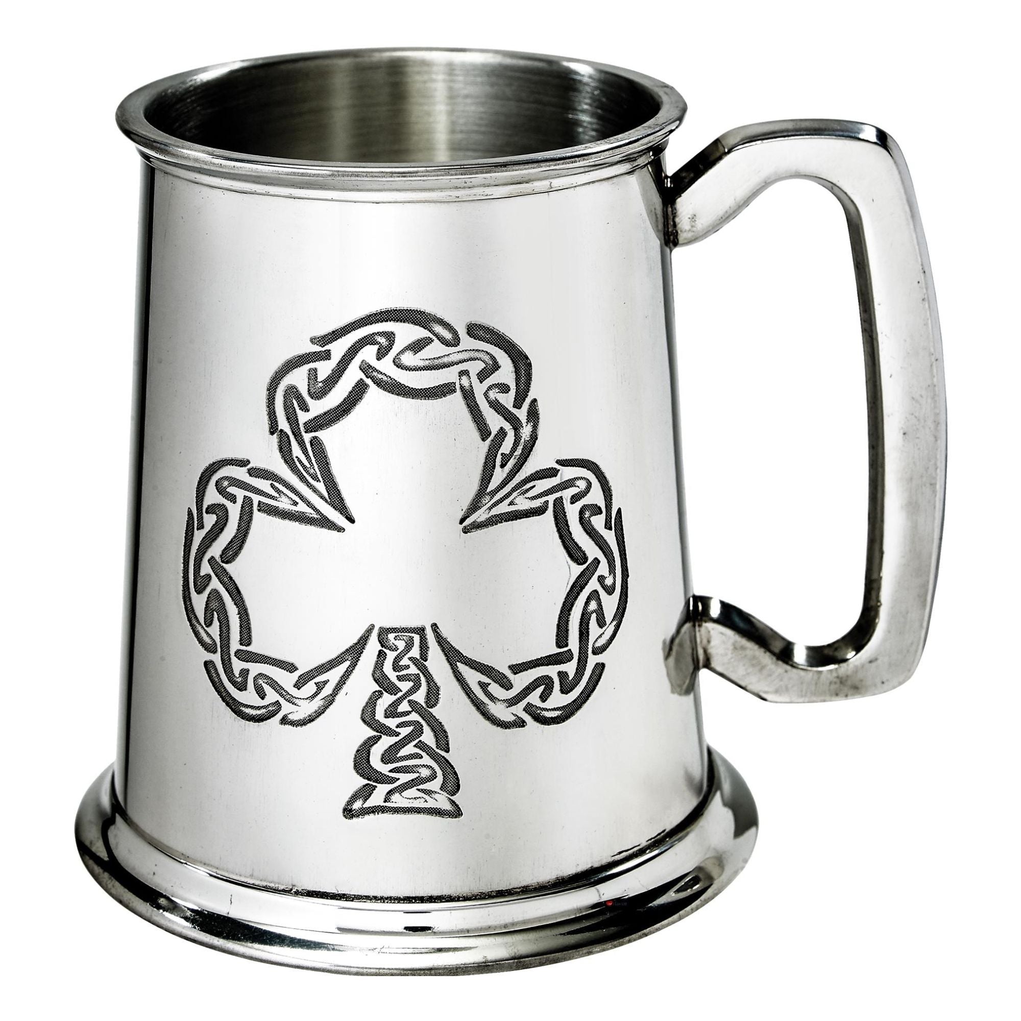 1 Pint Pewter Tankard Irish Shamrock Design Square Handle Perfect for Engraving