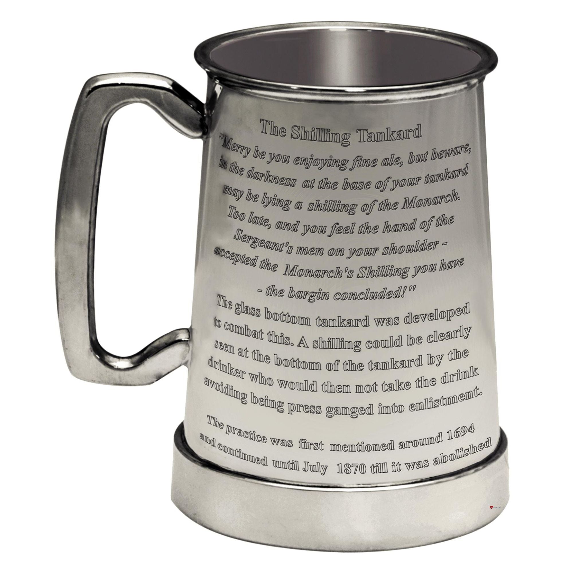 The Kings Shilling 1pt Glass Bottom Pewter Beer Tankard Engraved Custom Text
